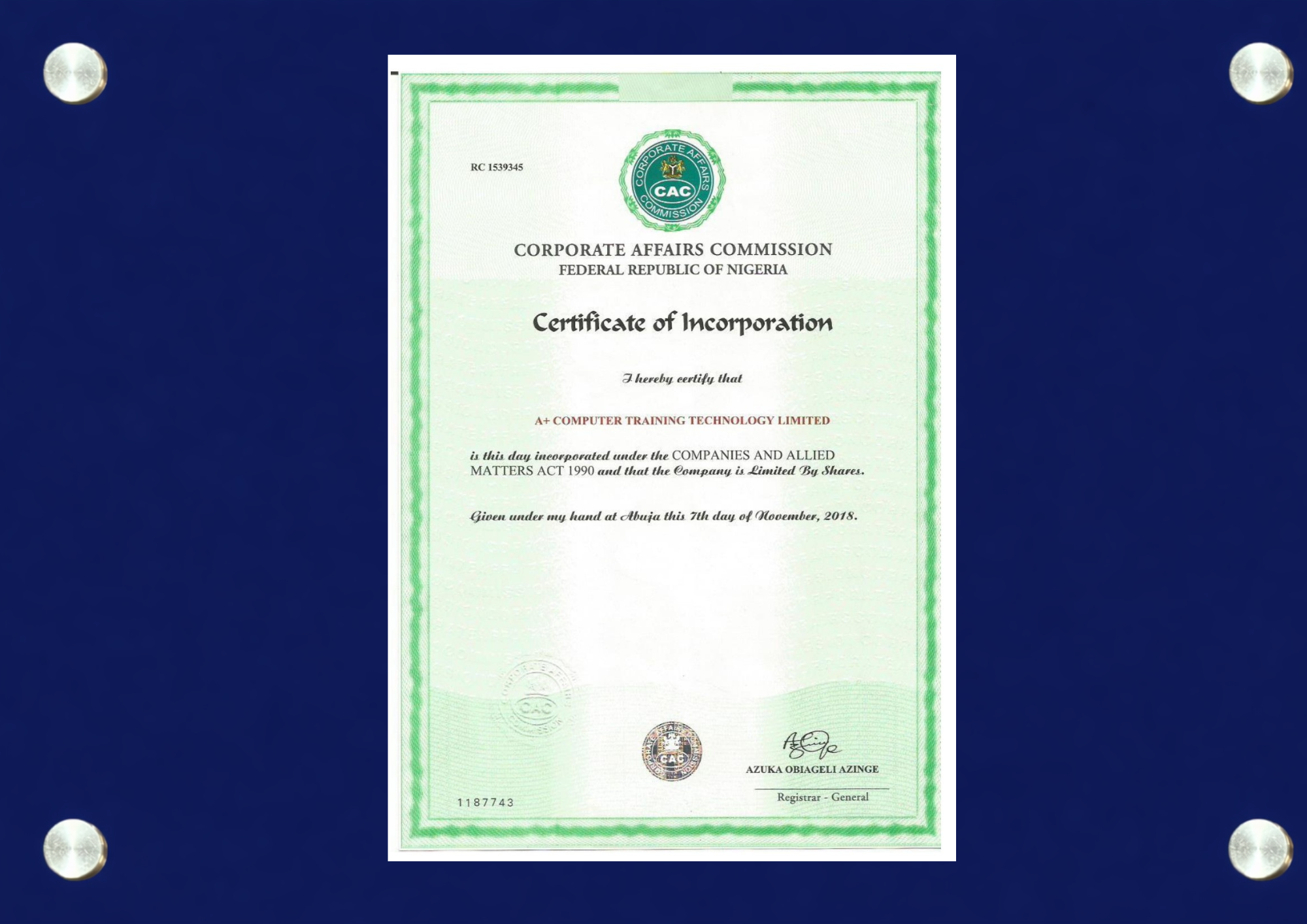 Certificate of Incorporation